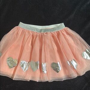 Girls' Pink Tulle Skirt with Silver Hearts